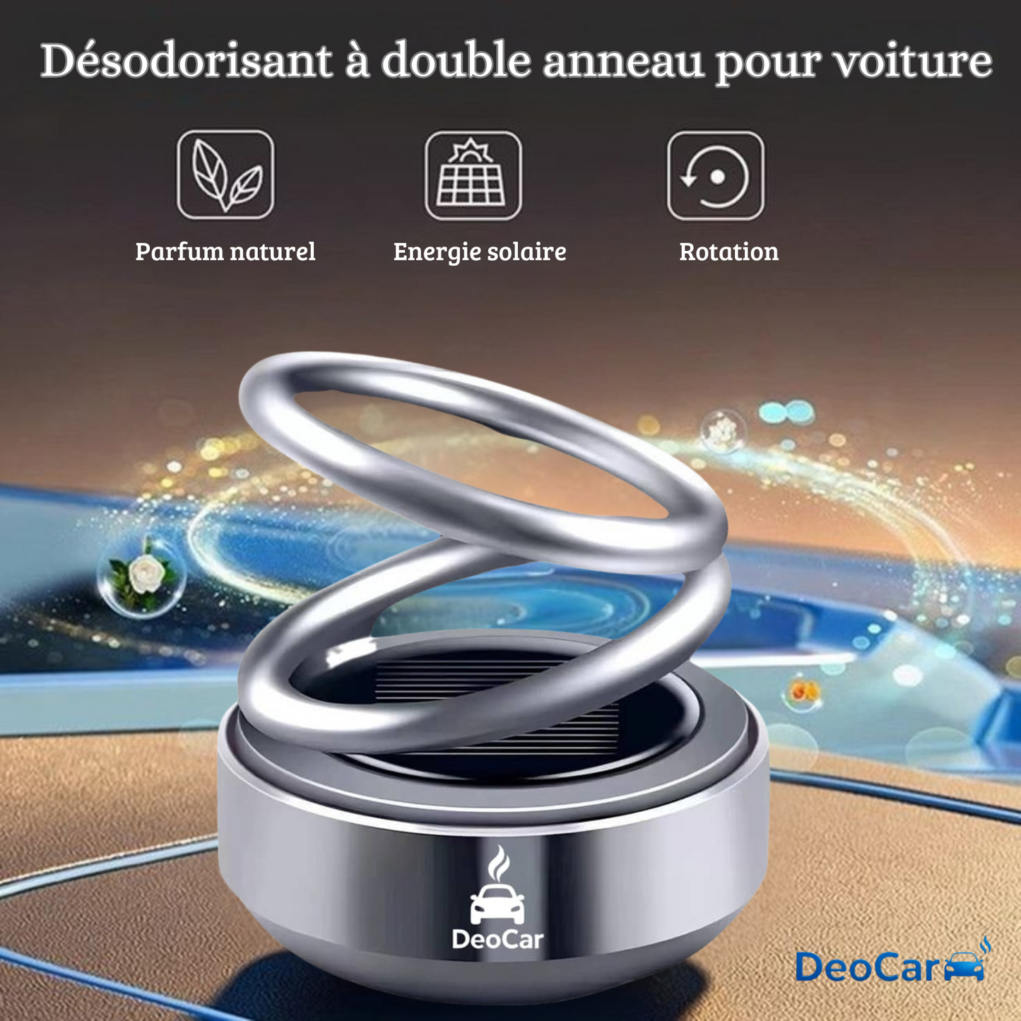 Diffuseur à Anneau Rotatif Solaire – Purificateur d’air voiture élégant