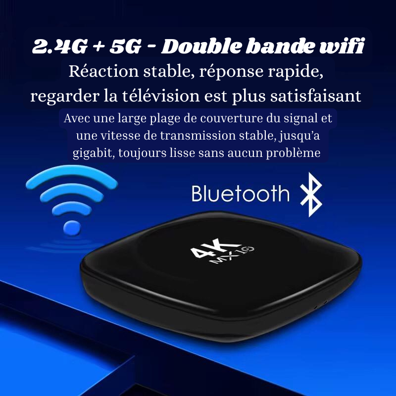 MX10 Android TV Box 4K Ultra HD – Streaming Rapide & Fluide avec WiFi et Google Assistant