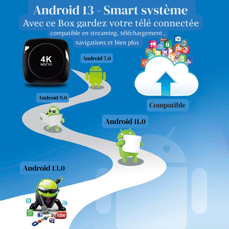 MX10 Android TV Box 4K Ultra HD – Streaming Rapide & Fluide avec WiFi et Google Assistant